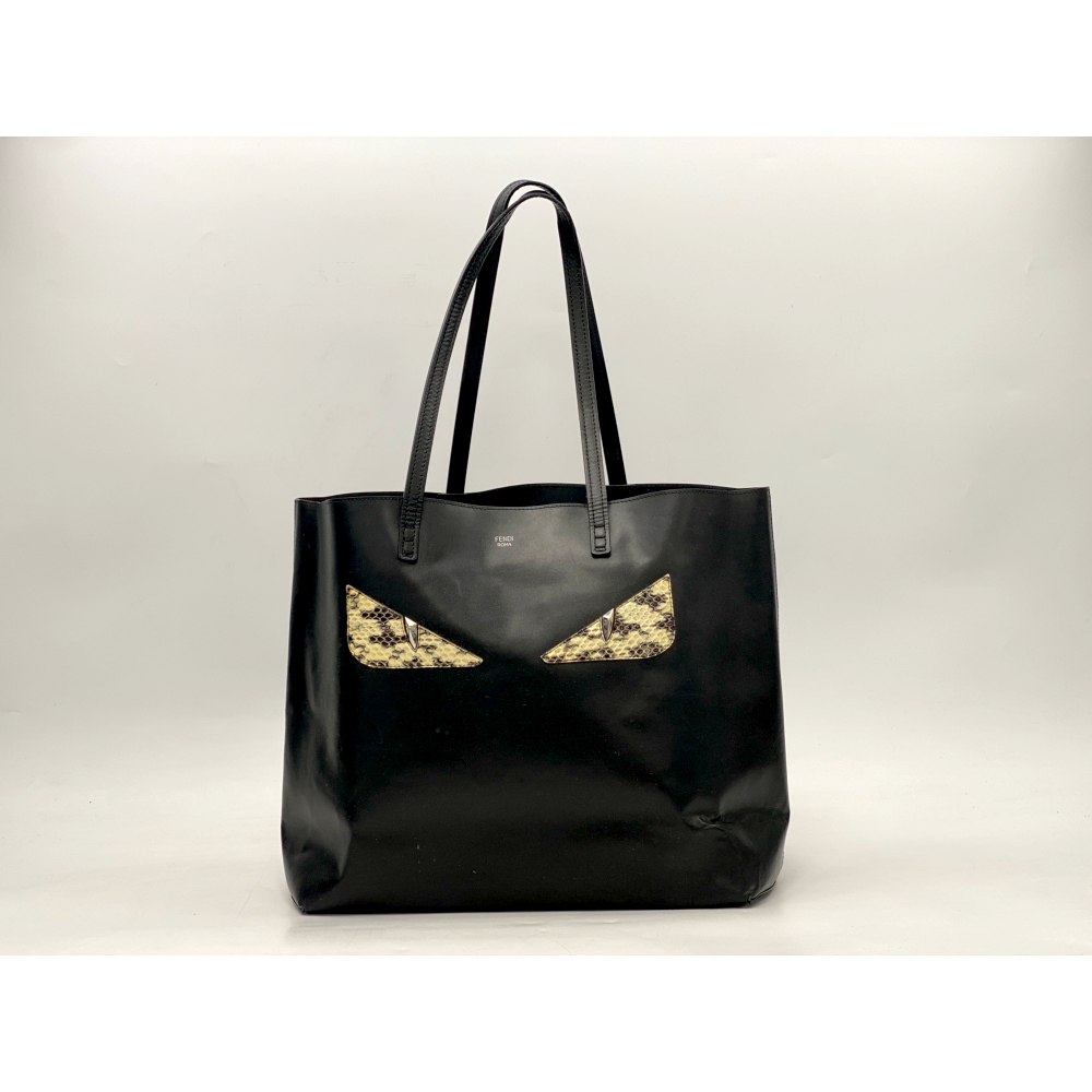 フェンディ モンスターアイ バッグバグズ トートバッグ カーフスキン レザー 黒 Bランク