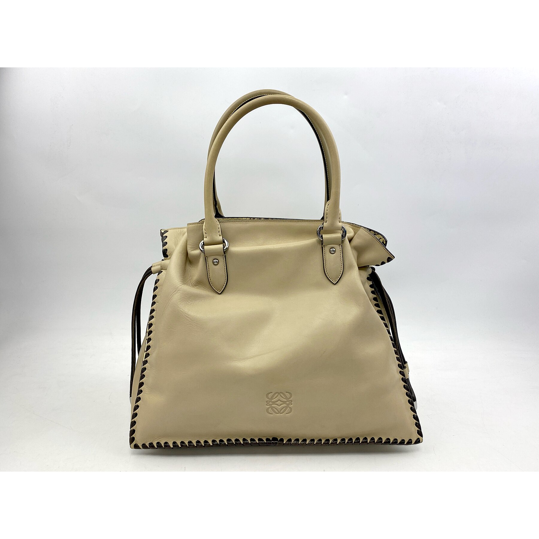 ロエベ レディース フラメンコ ハンドバッグ ベージュ レザー パイソン Bランク