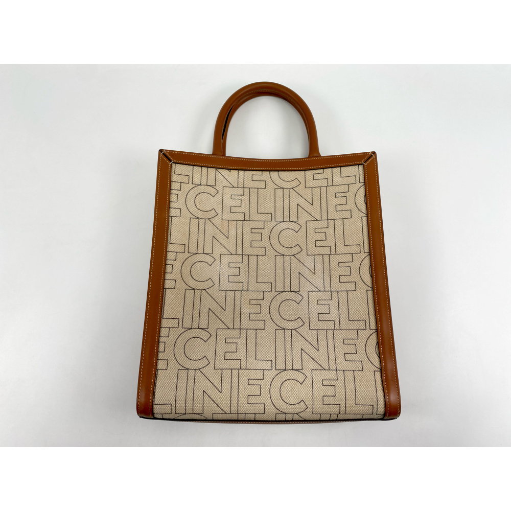 セリーヌ バーティカルカバ スモール ブラウン レザー×キャンバス Bランク