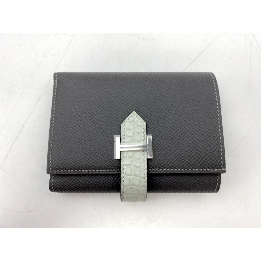 エルメス　ベアンスフレタッチ　グラファイト/　グリシマン　ヴォーエプソン/　クロコダイル アリゲーターマット　シルバー金具 ベアンスフレ タッチ 長財布 ノワール ブラック 黒[] Bearnsfle Touch