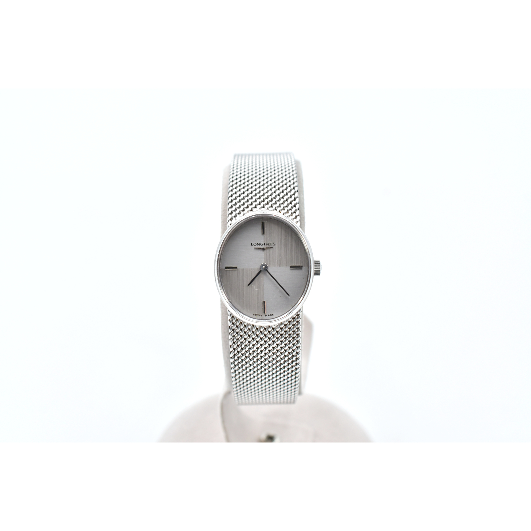 ロンジン ラウンド腕時計 シルバー文字盤 WG/手巻き Bランク