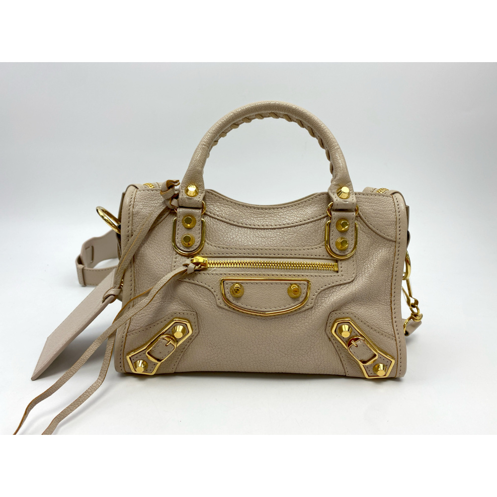 バレンシアガ クラシック ミニシティ 2WAYハンドバッグ ベージュ レザー 390160 Bランク