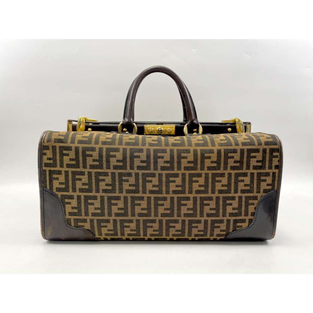 フェンディ ズッカ ボストンバッグ ブラウン キャンバス×レザー Bランク