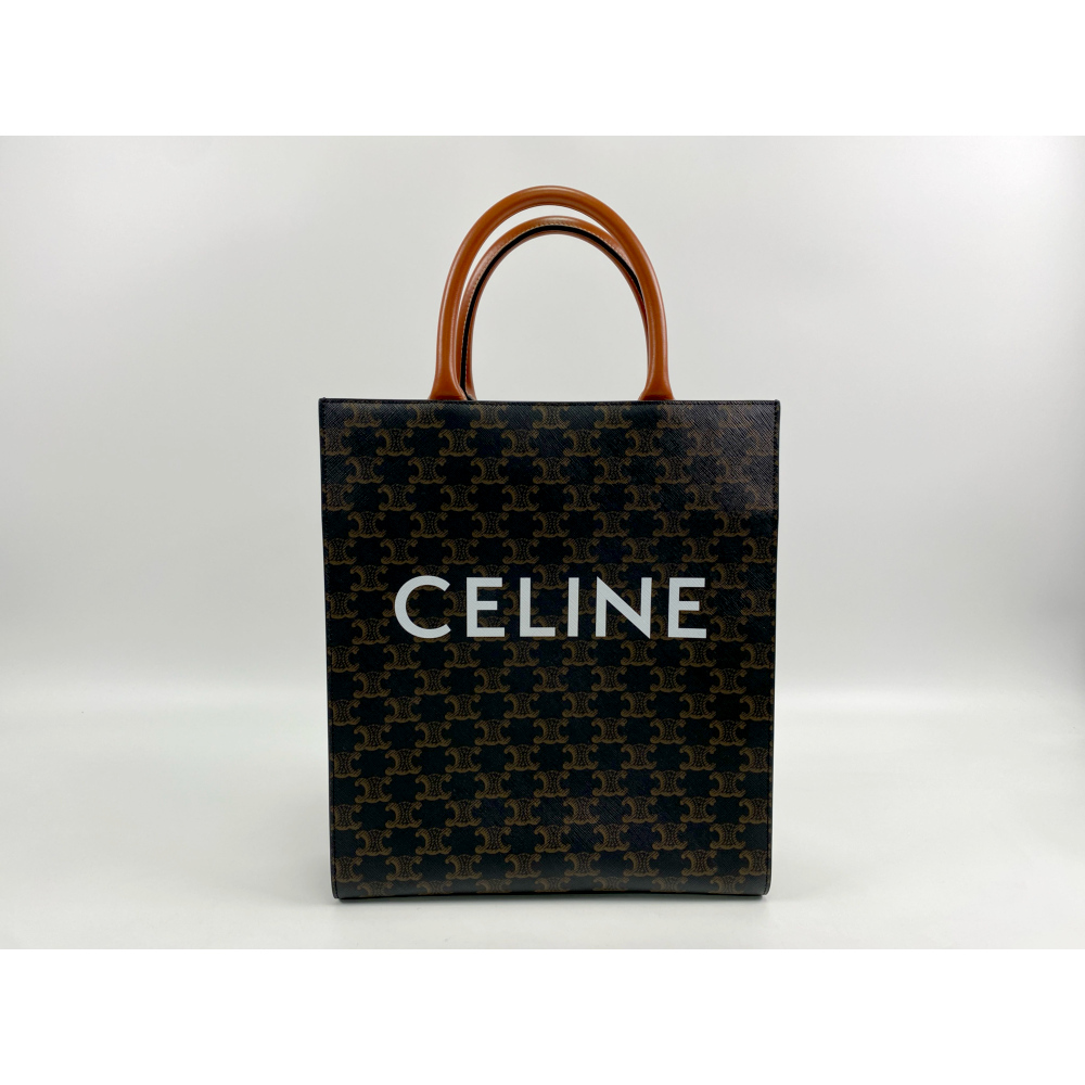 セリーヌ トリオンフ バーティカルカバ スモール 2WAYハンドバッグ ブラウン PVC×レザー ABランク