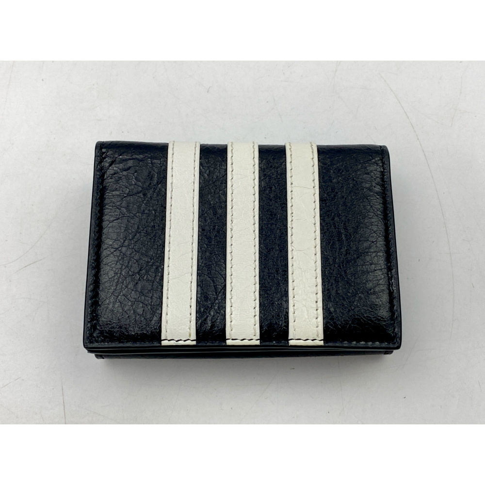 バレンシアガ ×アディダス 三つ折り コンパクトウォレット 黒 レザー 721893 ABランク