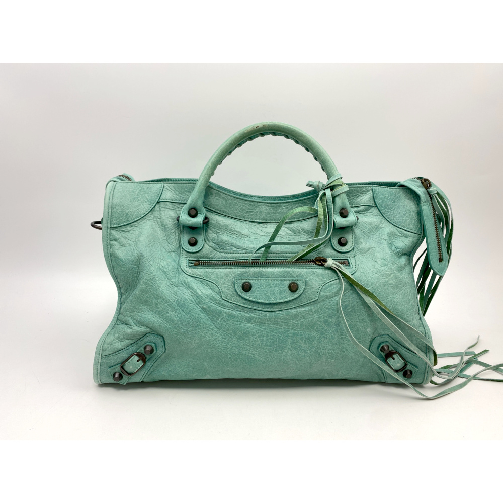 バレンシアガ ザ・シティ 2WAYハンドバッグ ミントグリーン レザー 115748 Bランク