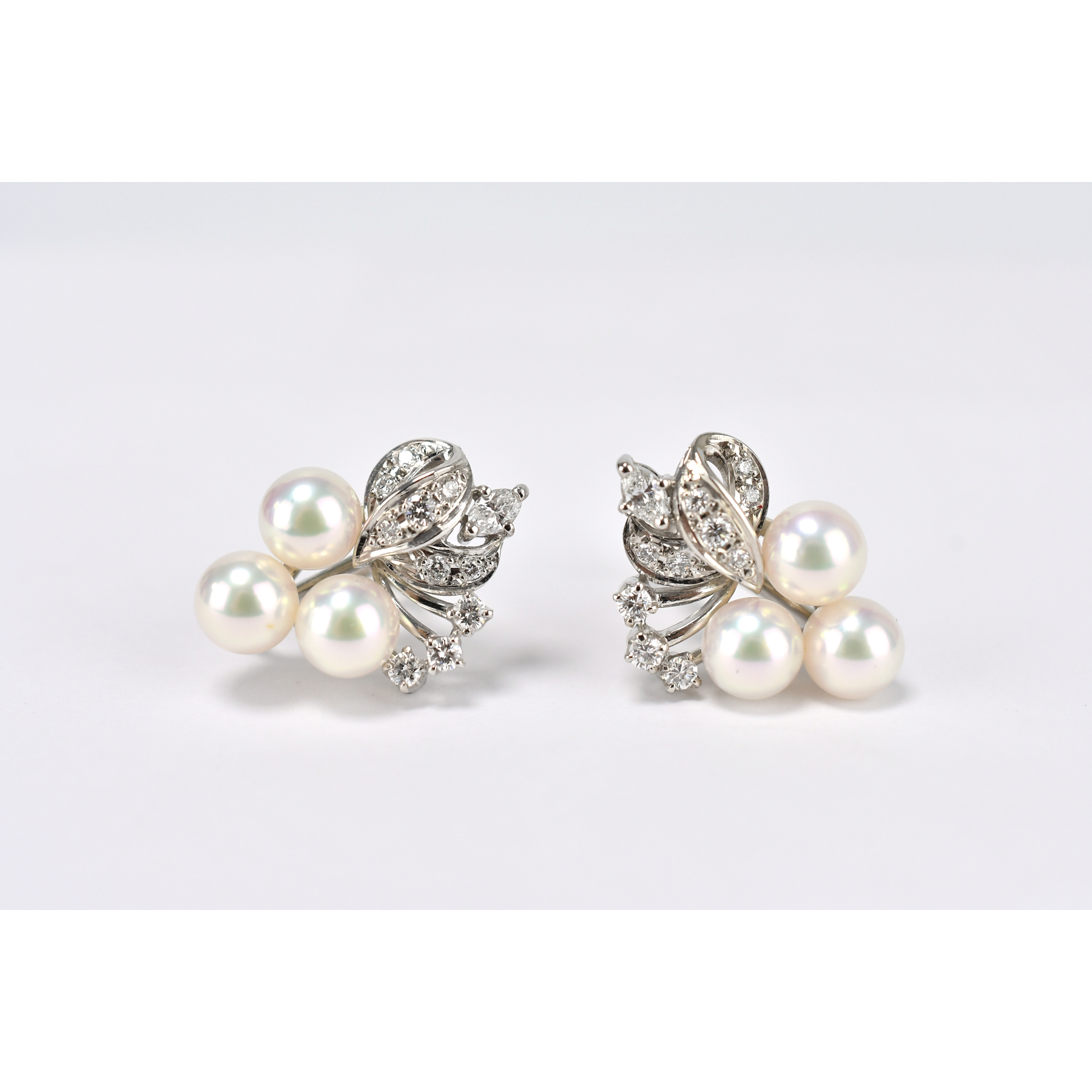 ミキモト パールメレダイヤイヤリング K14WG 0.27ct 0.28ct 6mm Bランク