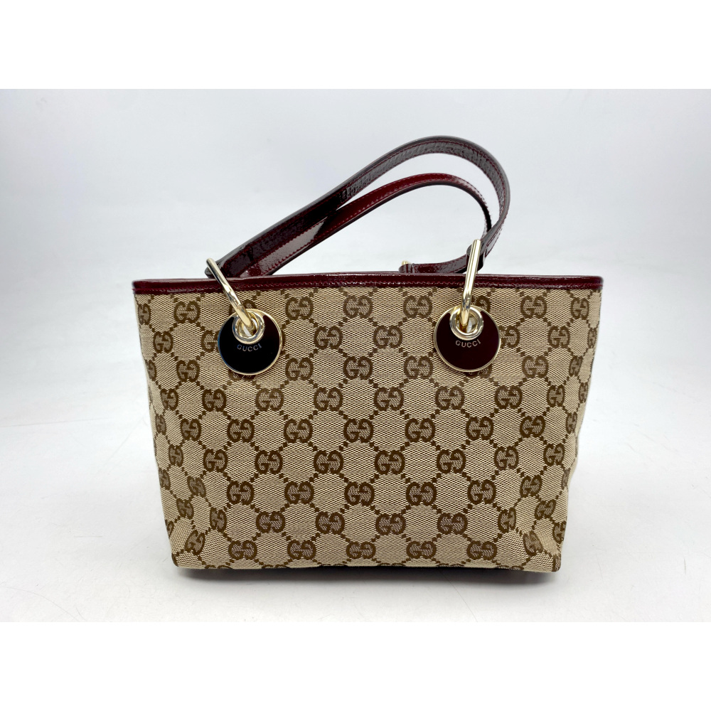 グッチ GGキャンバス ショルダーバッグ ベージュ/ボルドー キャンバス/エナメル 121023 ABランク