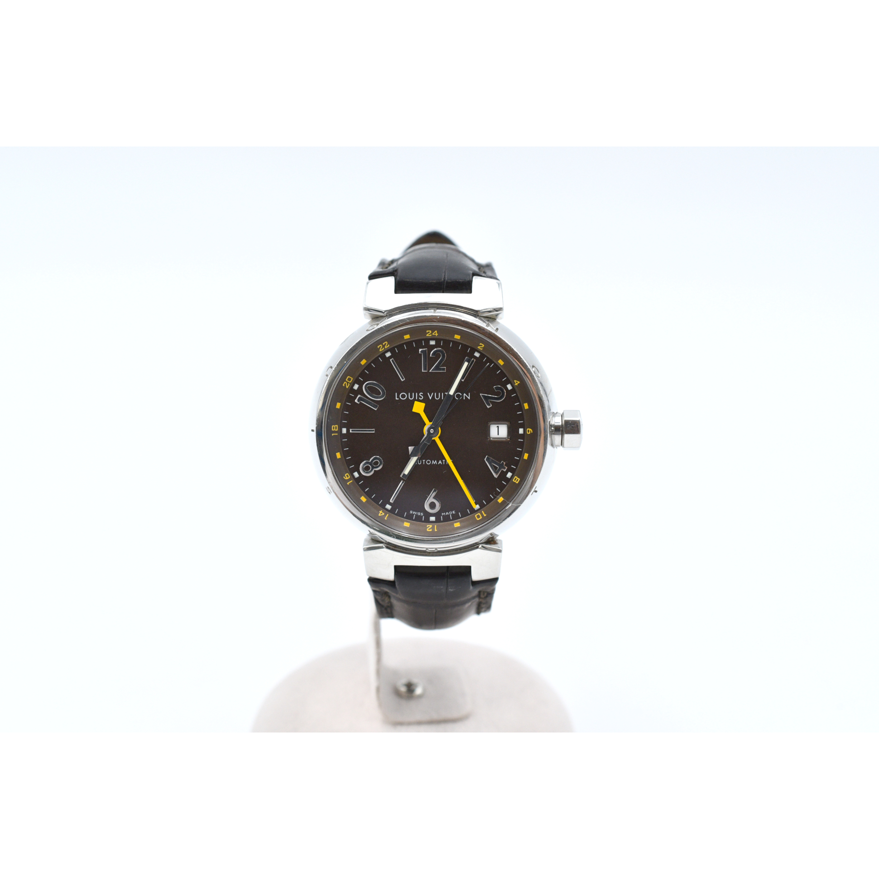 ルイ・ヴィトン タンブールGMT ブラウン文字盤 SS×革/AT Q1131 Bランク