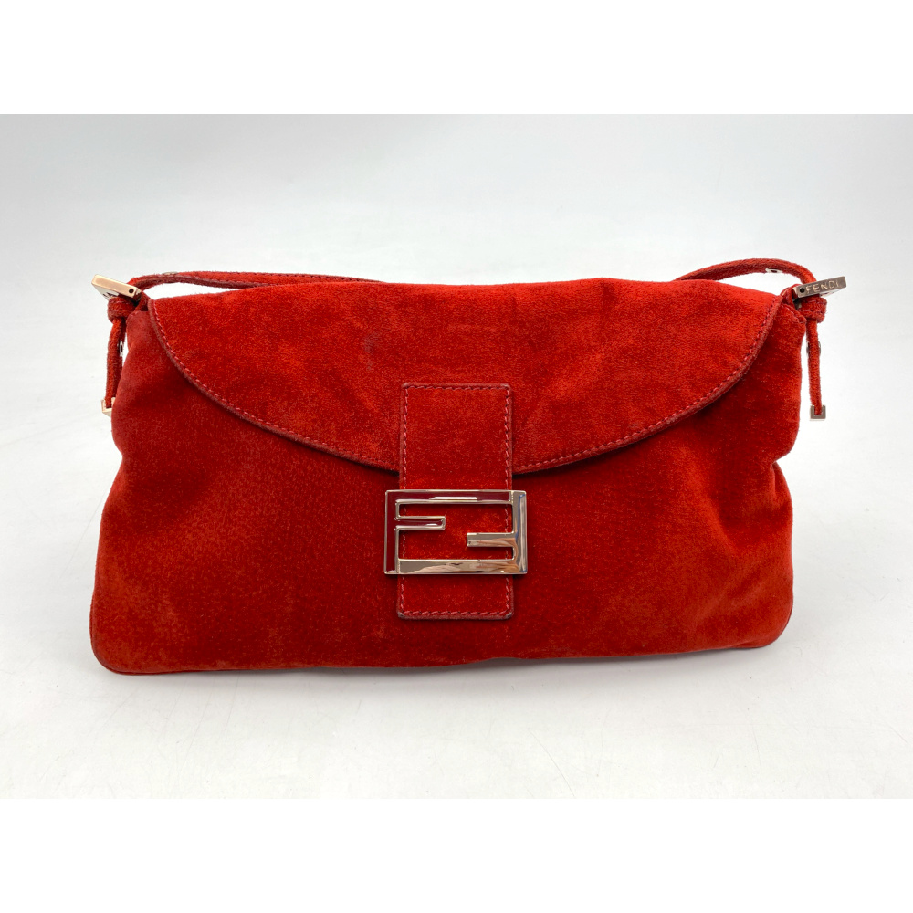 フェンディ ズッカ マンマバケット ショルダーバッグ 赤 スエード Bランク