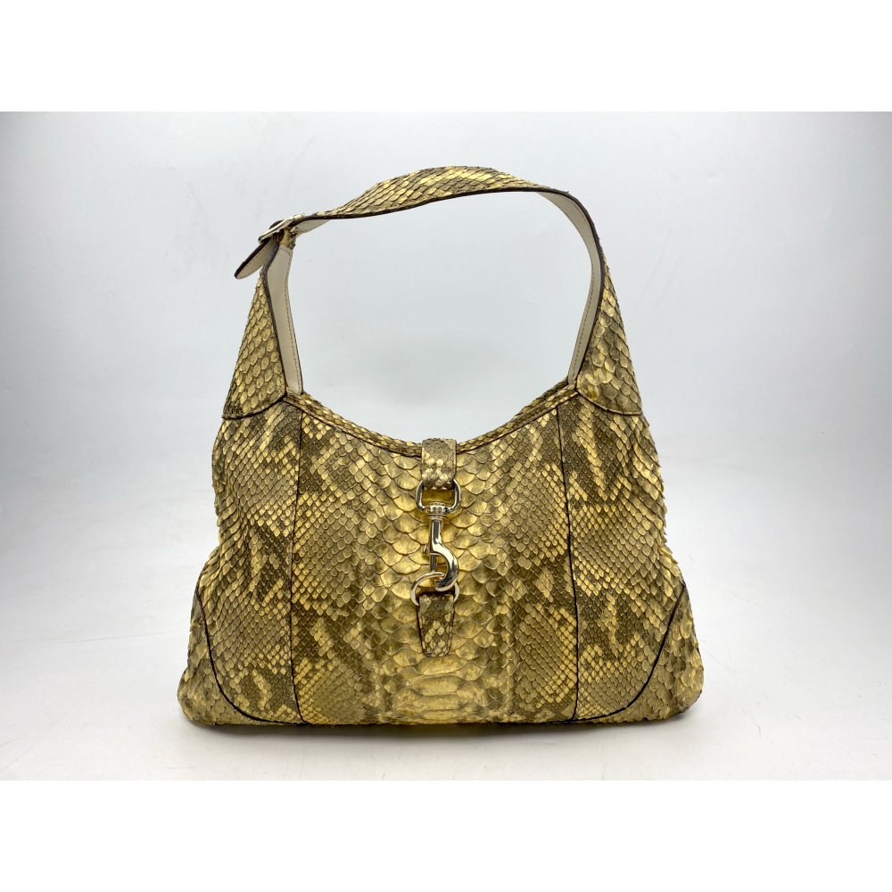 グッチ ジャッキー ショルダーバッグ パイソン ゴールド系 153029 Bランク