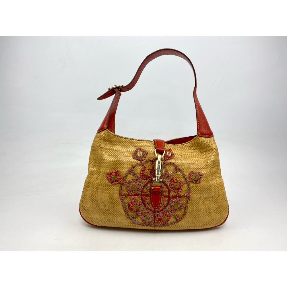 グッチ ニュージャッキー 赤系 ストロー×レザー GD金具 140040 Bランク