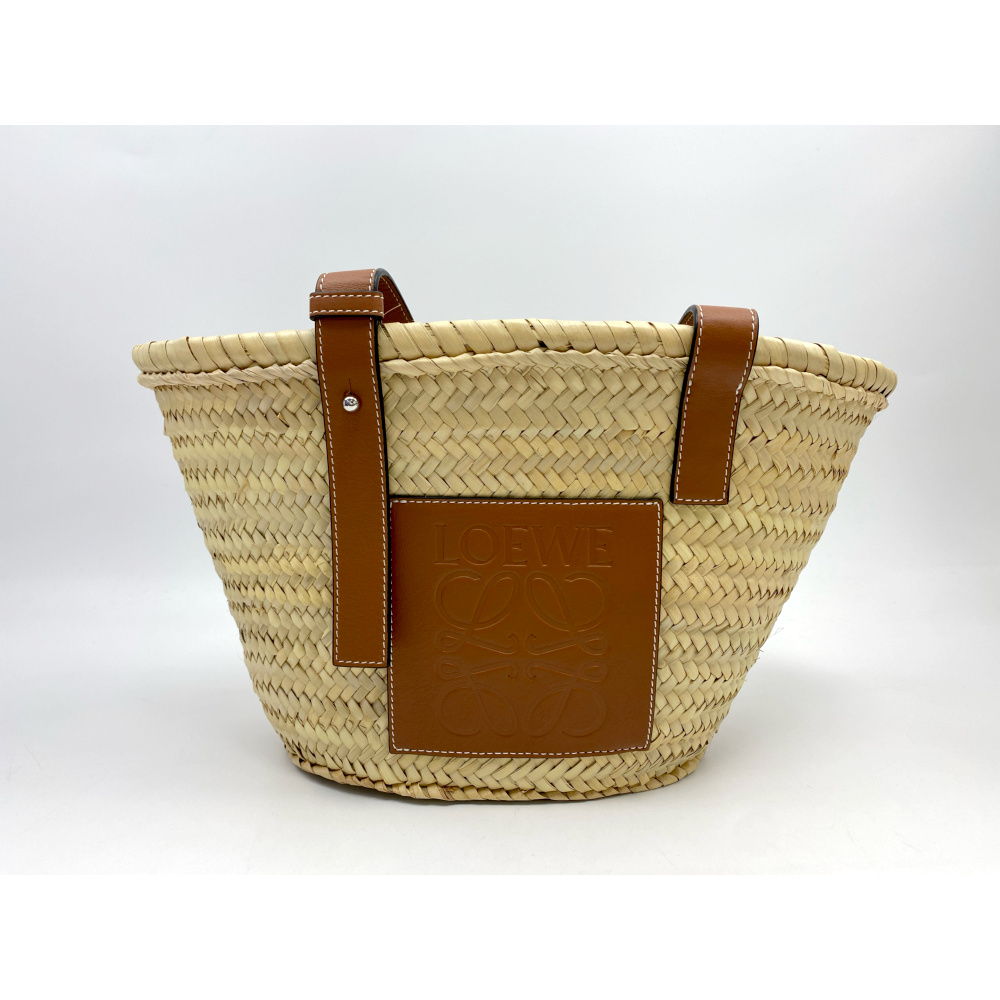 ロエベ かごバッグ ベージュ×ブラウン ラフィア Bランク