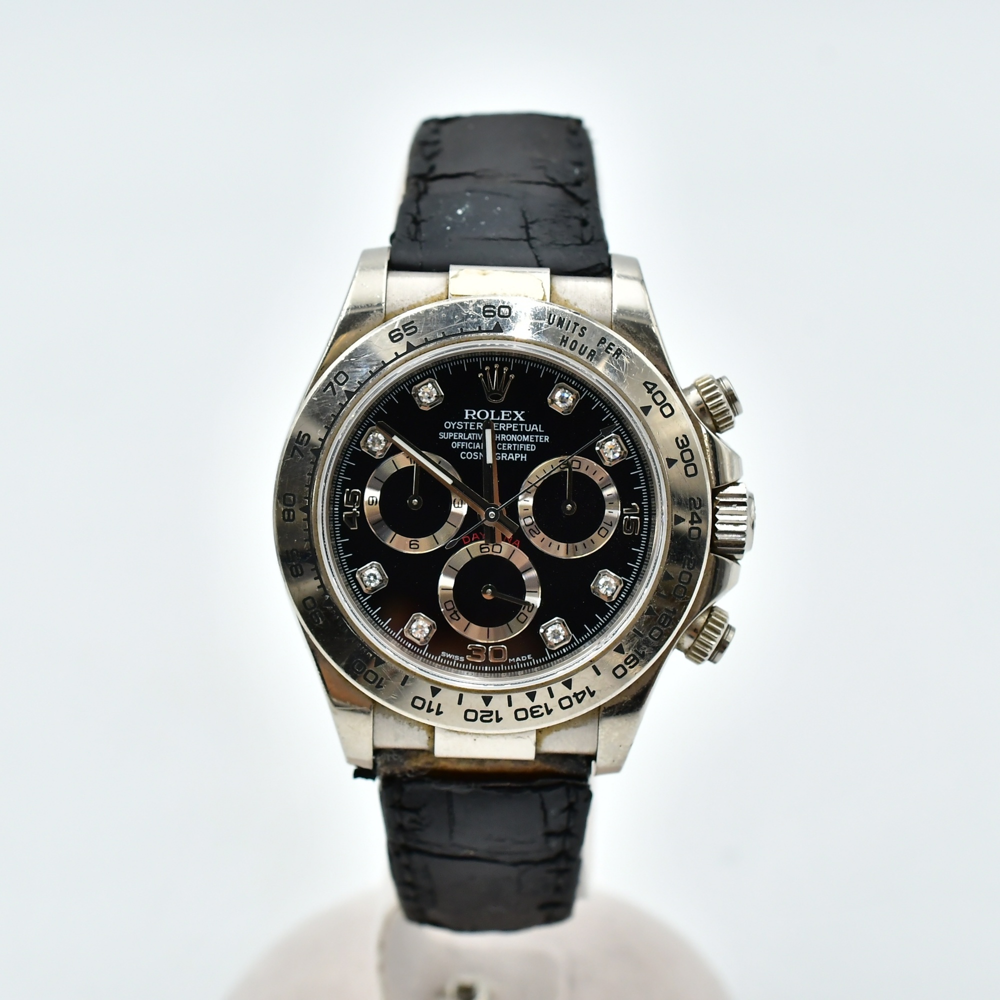 ロレックス デイトナ 8PD 黒文字盤 WG×革/AT 116519G Bランク