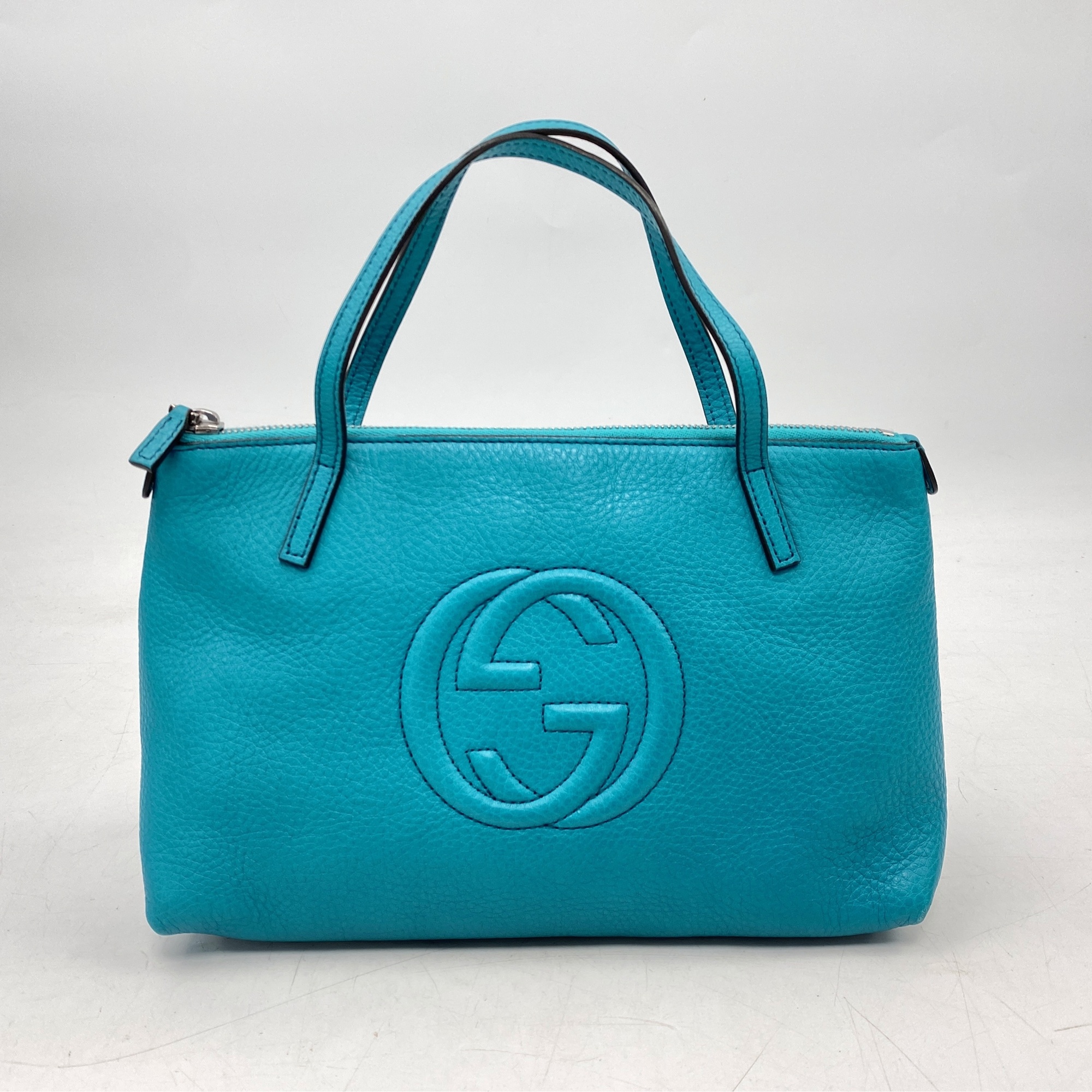 グッチ ソーホ ハンドバッグ レザー 青系 Bランク