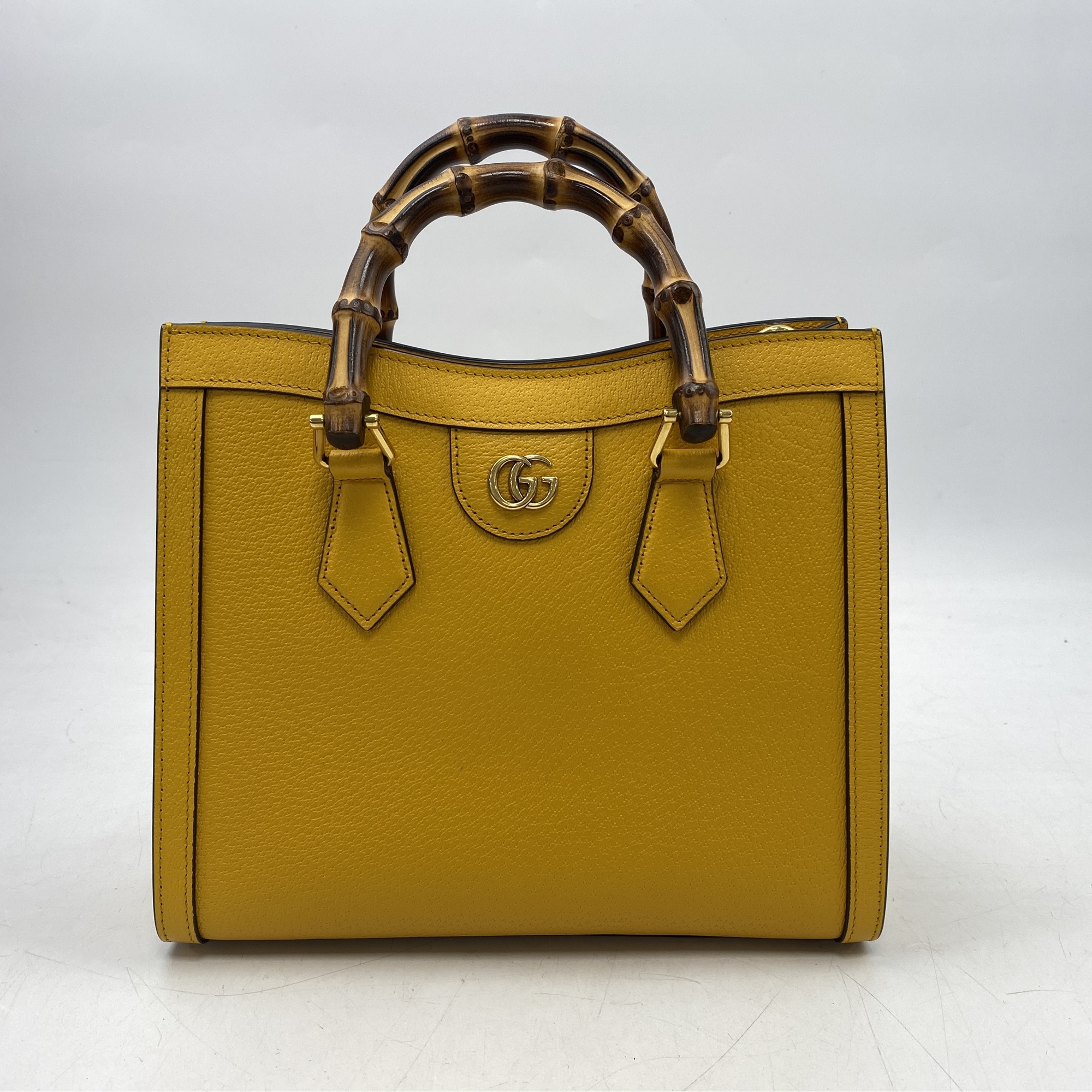 グッチ バンブー ダイアナ ハンドバッグ 黄色 レザー ABランク