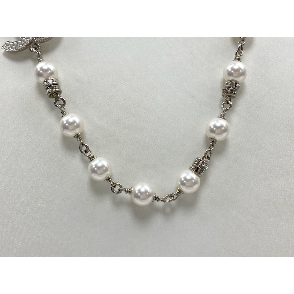 シャネル ココマーク フェイクパール ラインストーンネックレス