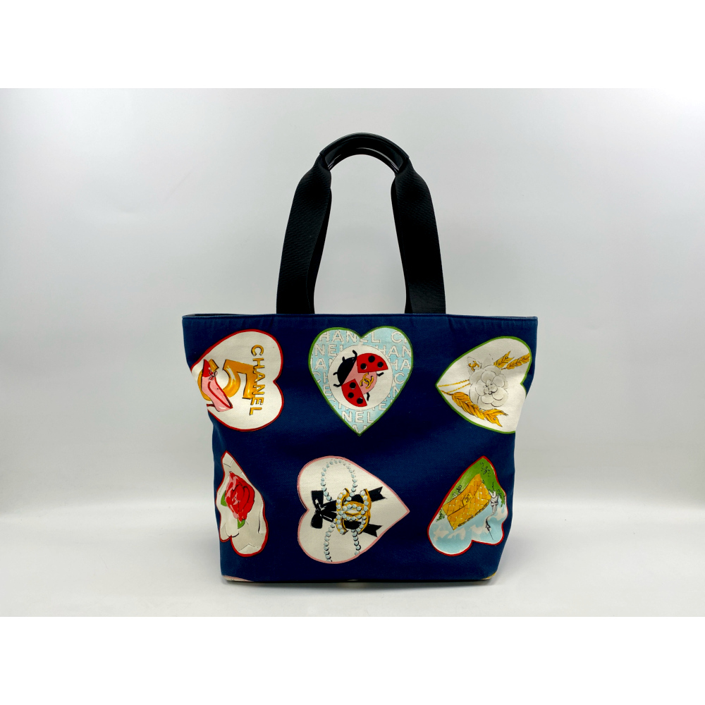 シャネル バレンタイン トートバッグ ネイビー キャンバス Bランク