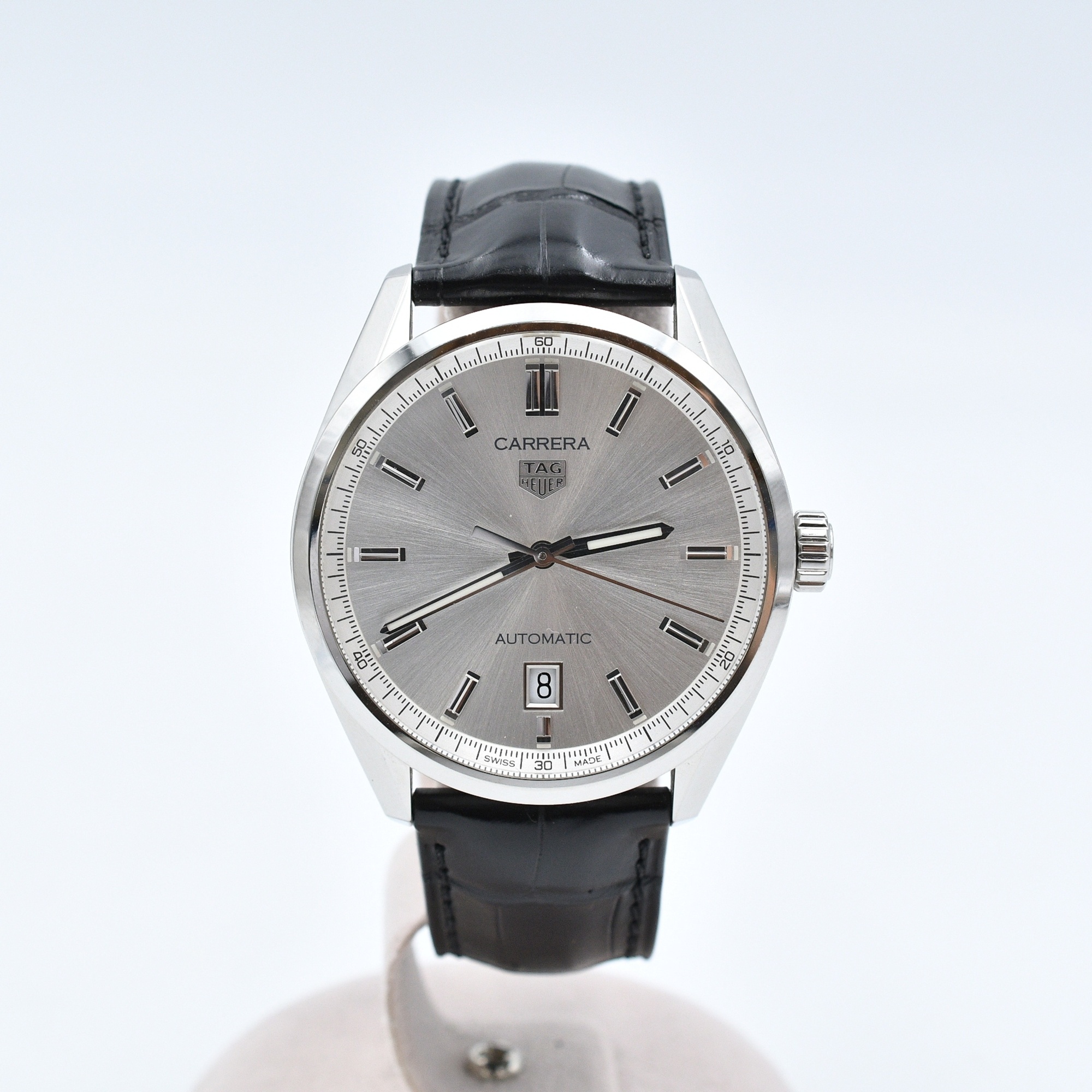 タグホイヤー カレラ キャリバー5 デイト シルバー文字盤 SS×革/AT WBN2111.FC6505 Aランク