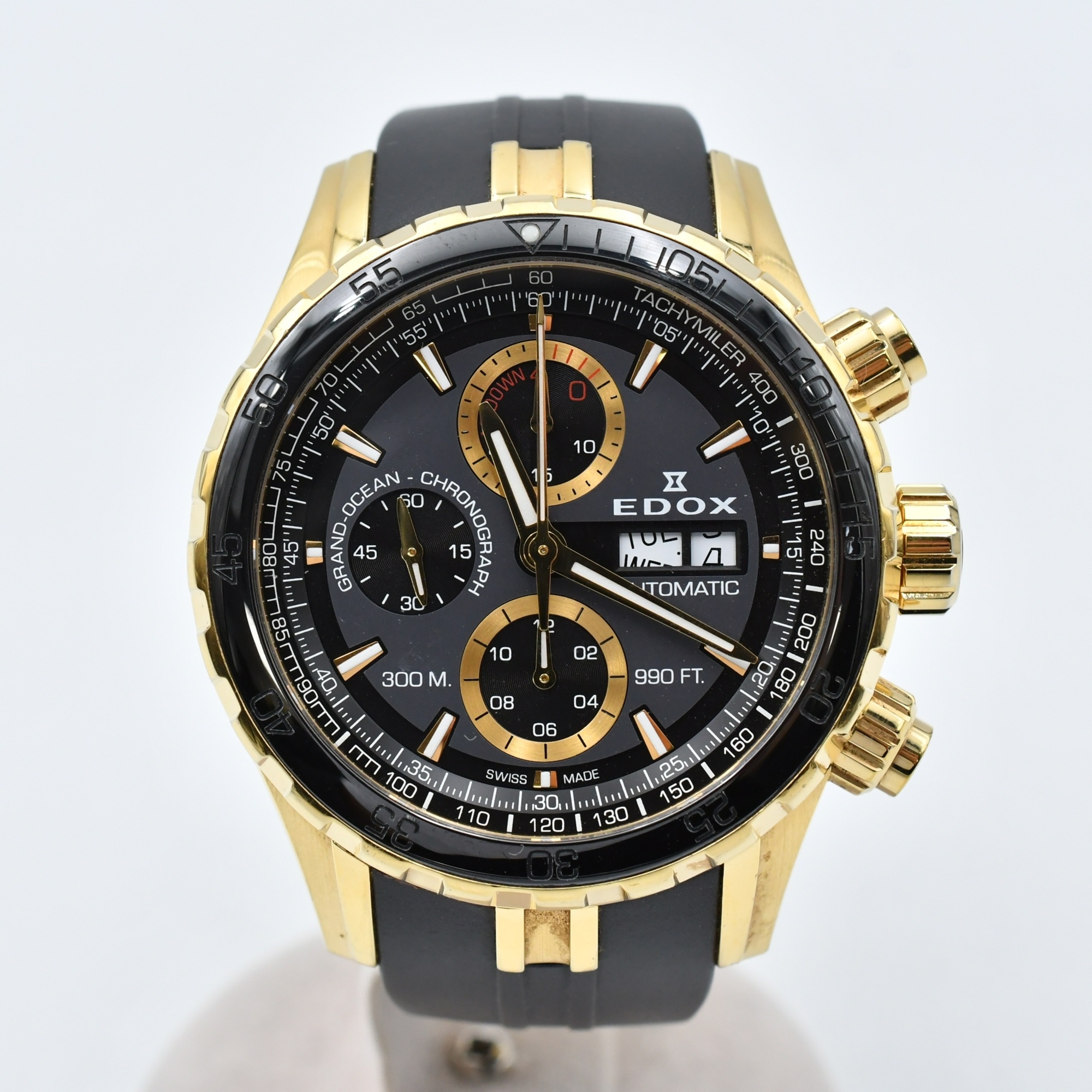 エドックス グランドオーシャン クロノグラフ オートマティック 黒文字盤 SS×ラバー/AT Bランク