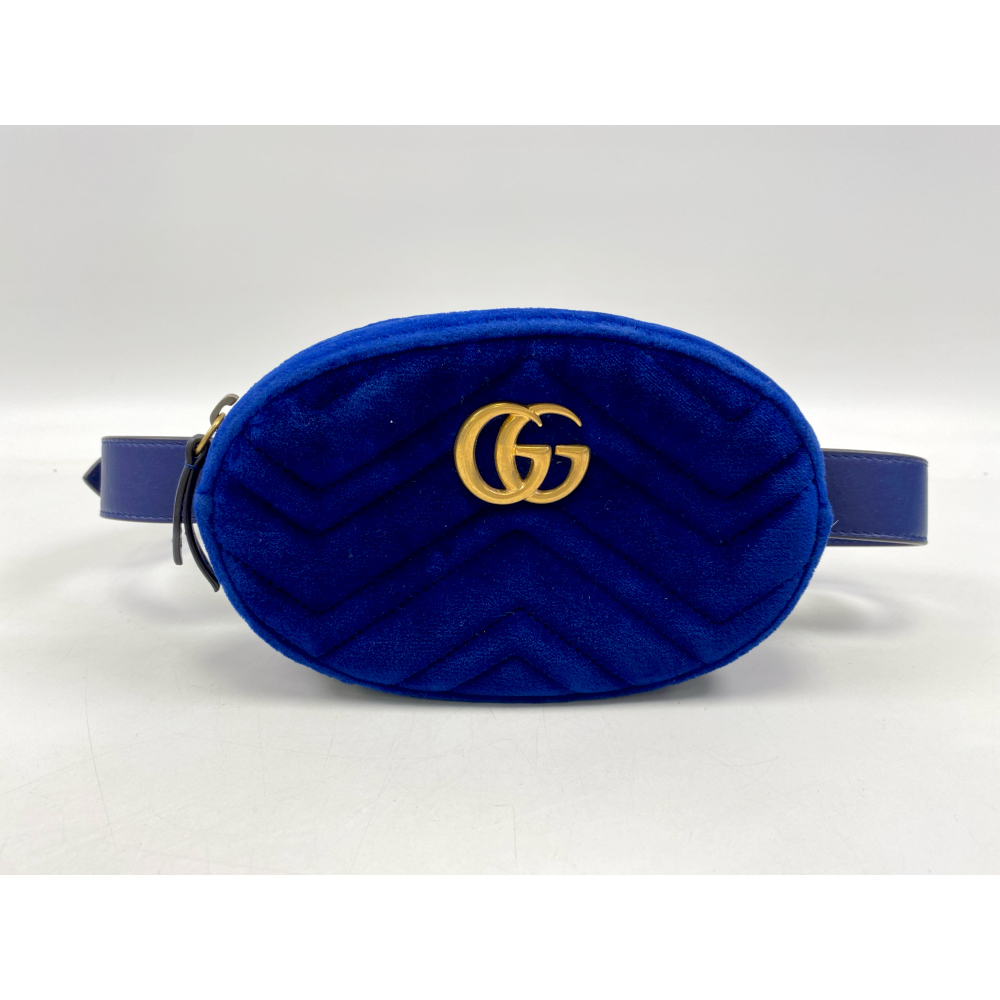 グッチ GGマーモント ウエストバッグ スエード 青 476434 ABランク