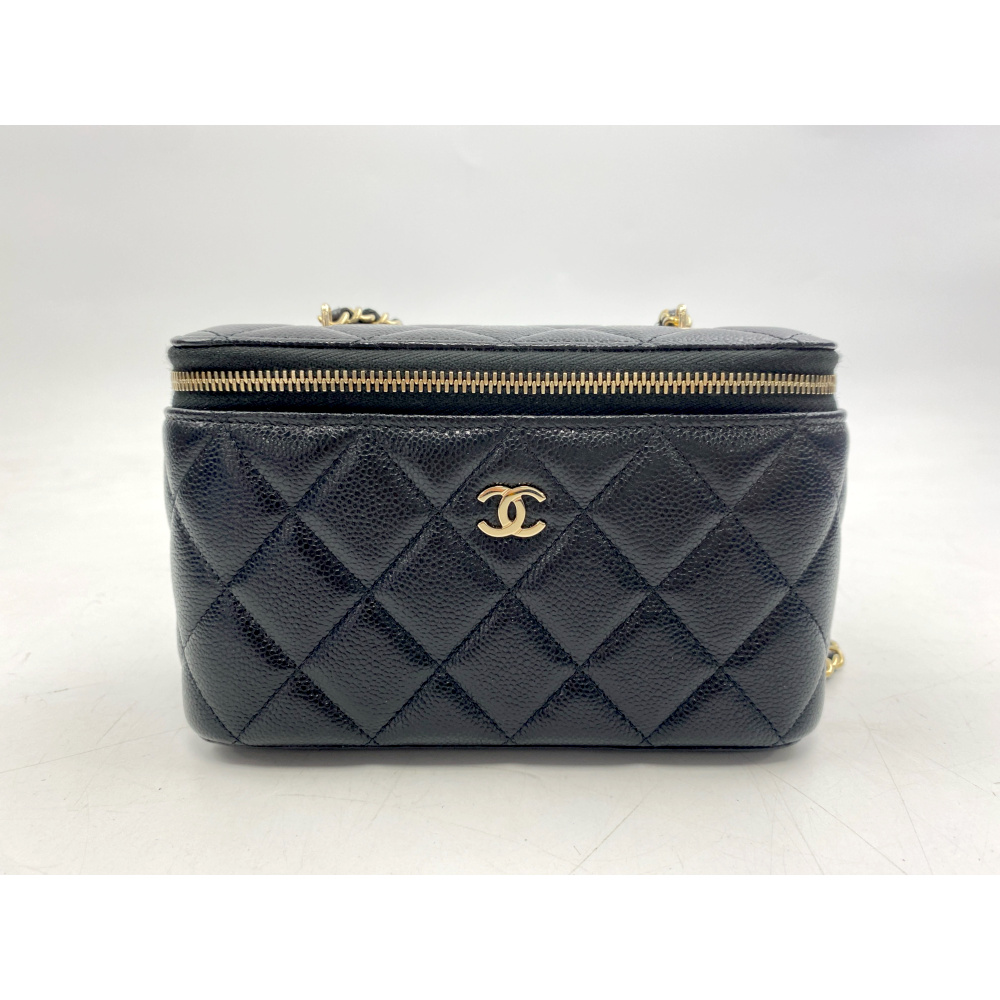 シャネル バニティ チェーンショルダーバッグ 黒 キャビアスキン GD金具 Aランク