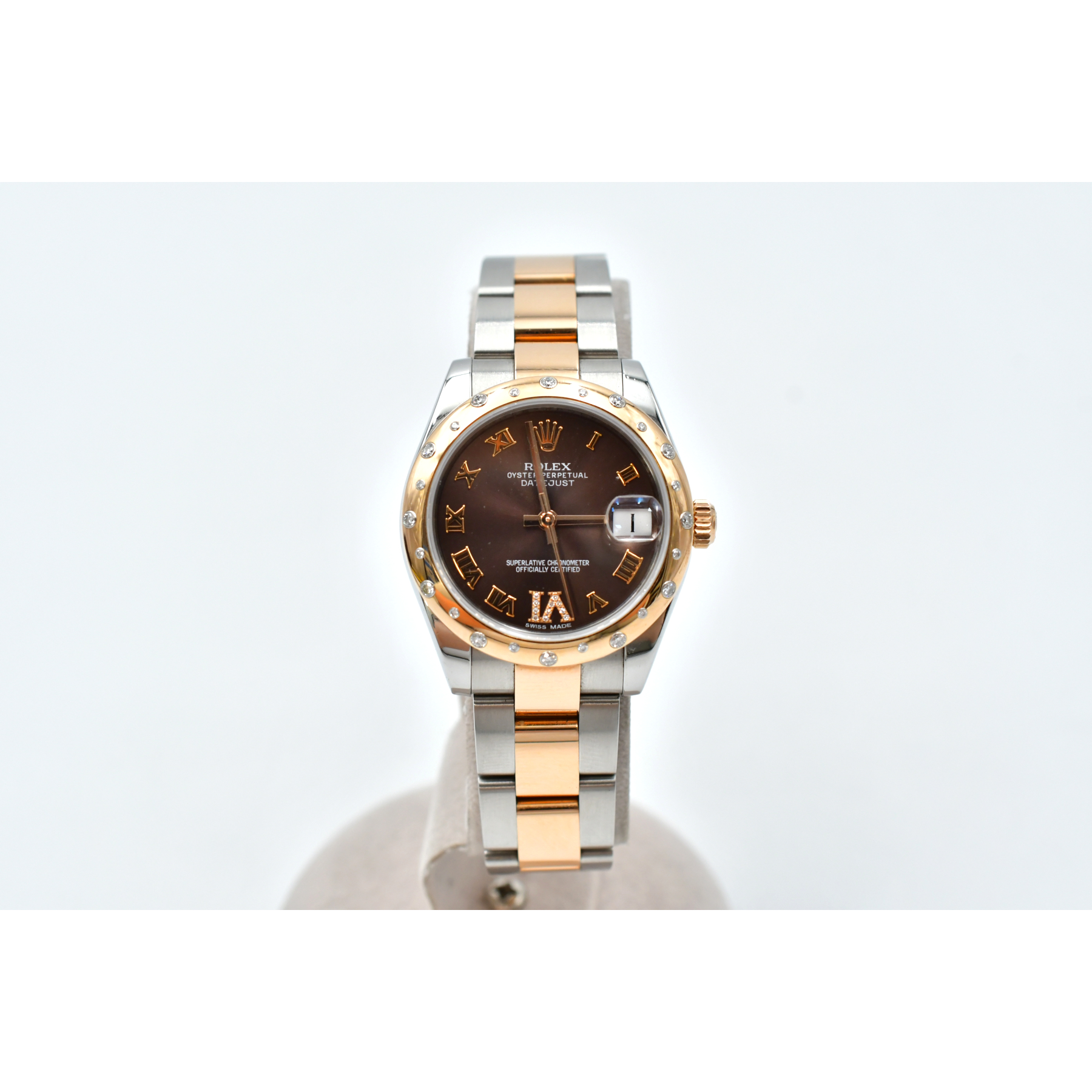 ロレックス デイトジャスト チョコレートローマ文字盤 VIダイヤ SS×PG/AT オイスター 178341 Bランク