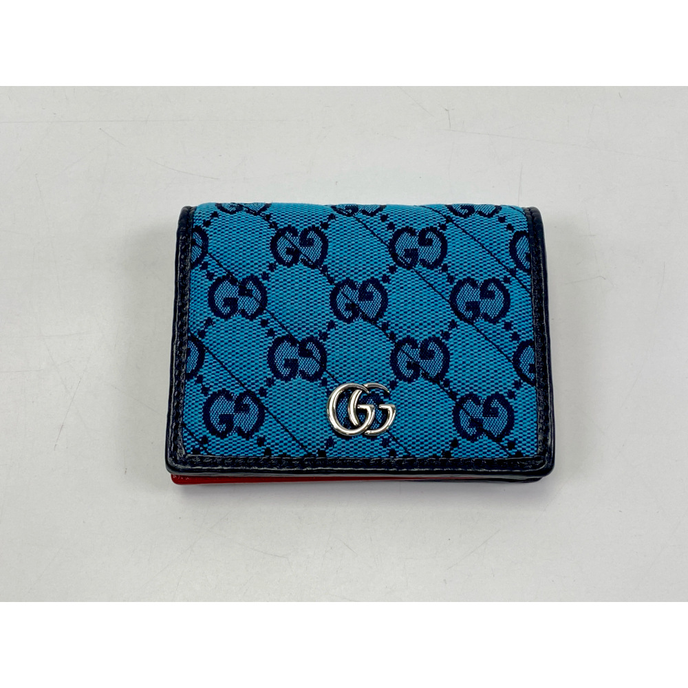 グッチ GGキャンバス コンパクトウェレット ピンク×ブルー キャンバス×レザー 466492 Bランク