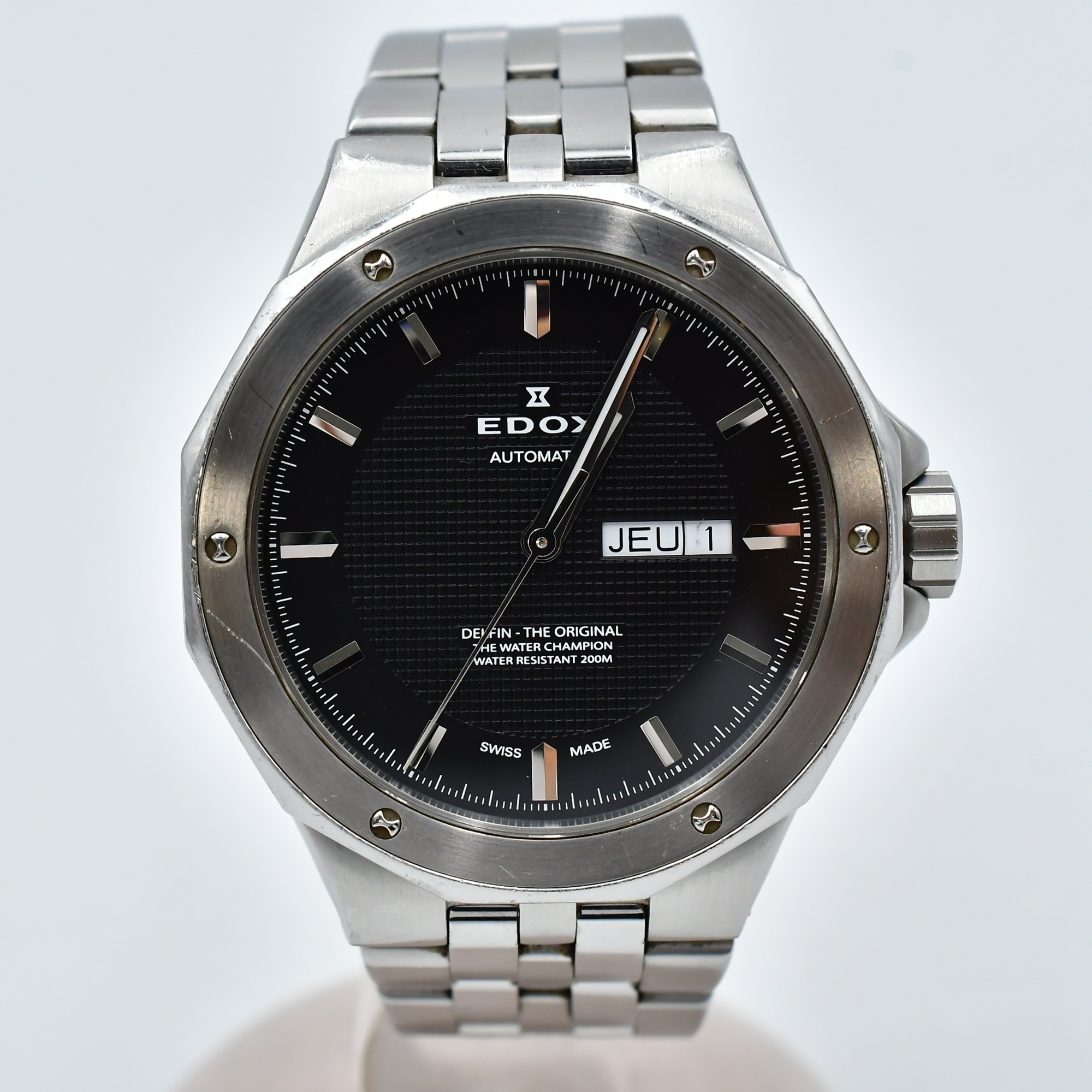 エドックス デルフィン デイデイト 黒文字盤 SS/AT Bランク