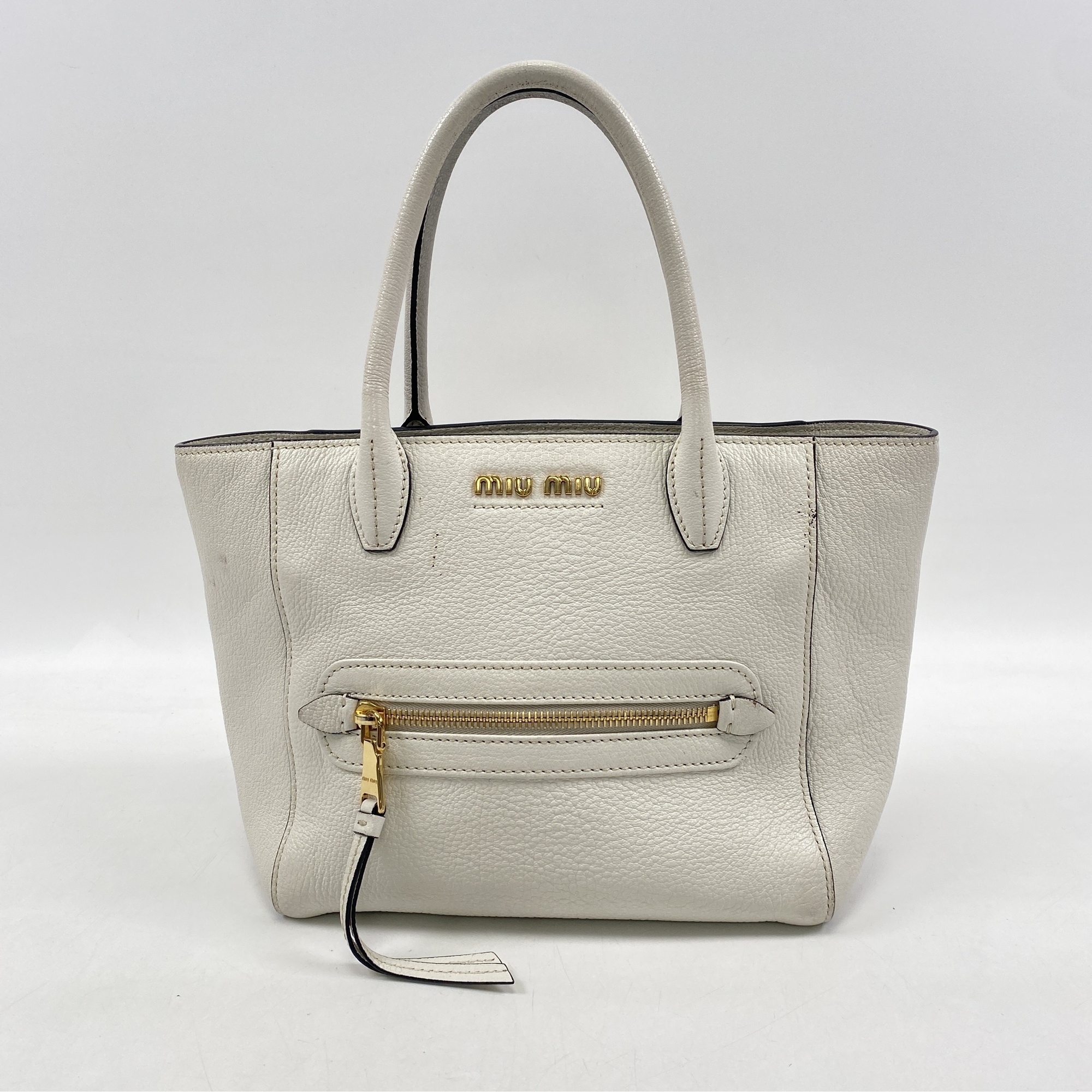 ミュウミュウ 2wayハンドバッグ 白 レザー Bランク