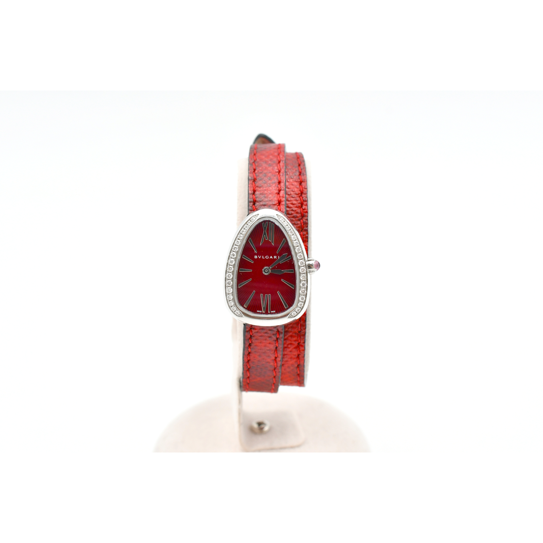 ブルガリ セルペンティ ダイヤベゼル 赤文字盤 SS×革/QZ Bランク