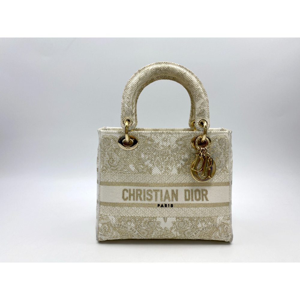 ディオール レディディオール D-LITE イエロー×ベージュ キャンバス Bランク