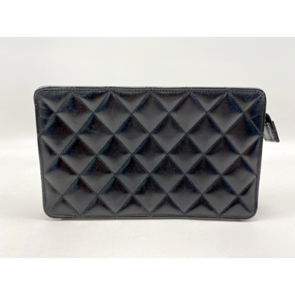 シャネル マトラッセ ココマーク ポーチ クラッチバッグ 黒 カーフスキン GD金具 Bランク