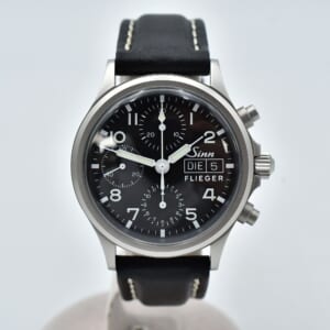 ジン フリーガー クロノグラフ デイデイト 黒文字盤 SS×革/AT 356.FLIEGER 買取実績【買取日：2025年10月14日】