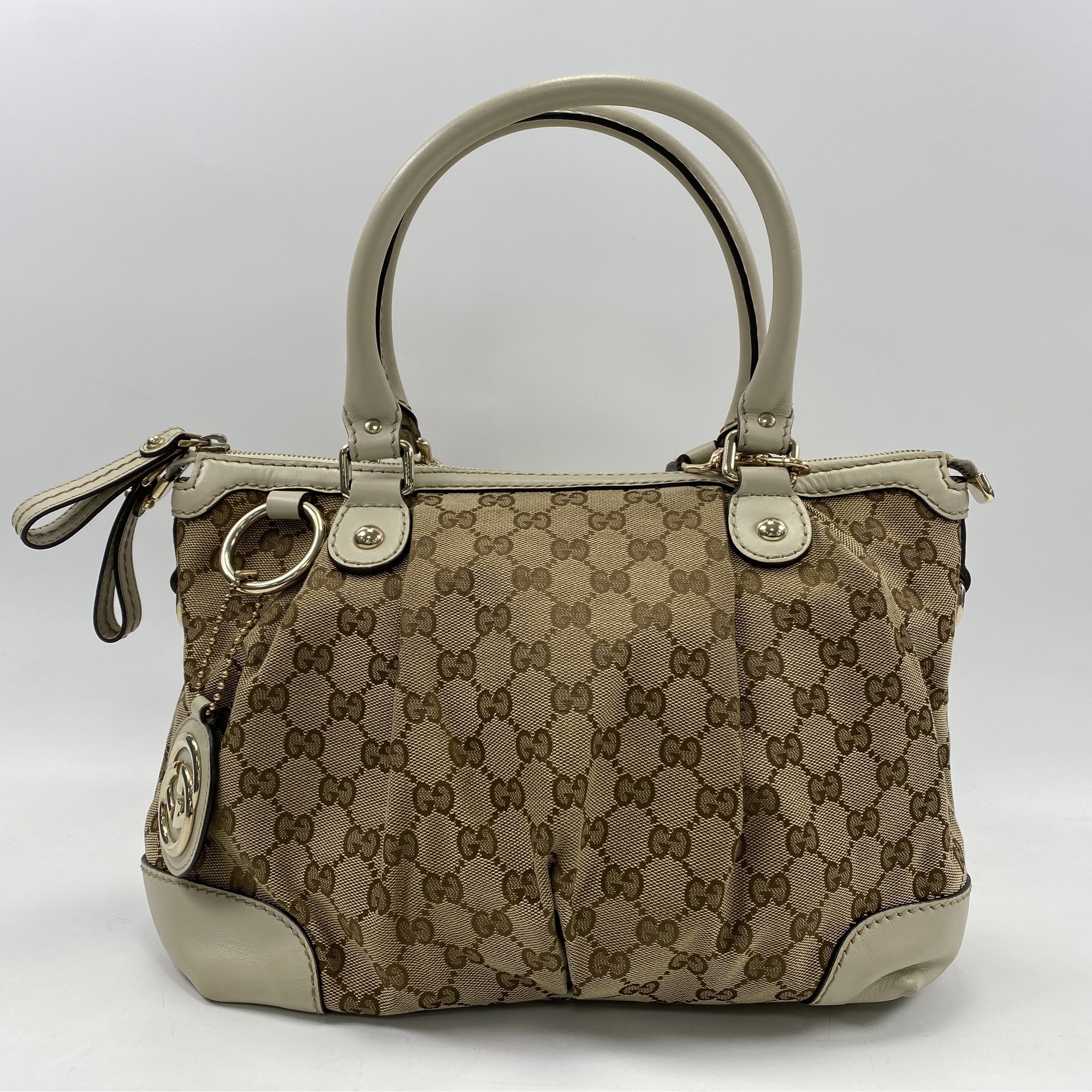 グッチ ディアマンテ スーキー ゴールド×ベージュ キャンバス Bランク