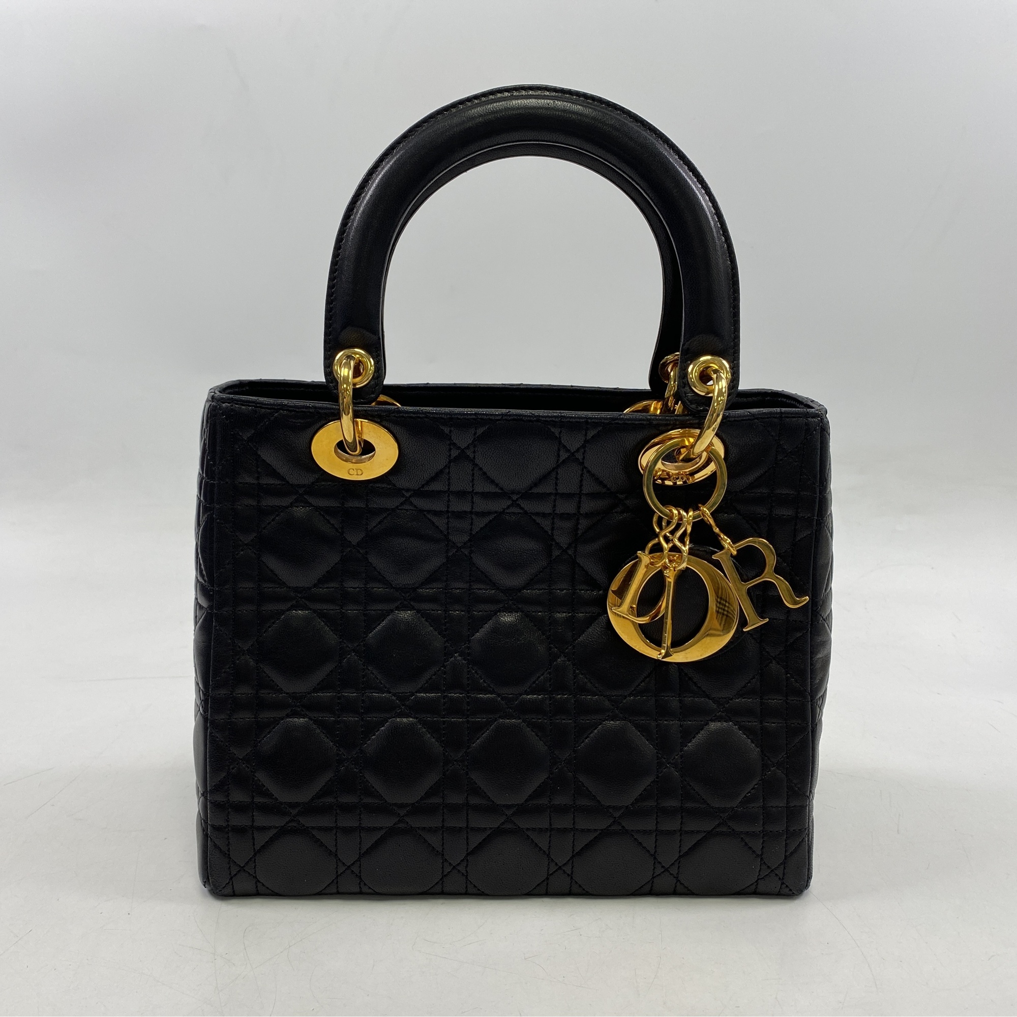 ディオール レディディオール カナージュ ミディアム 黒 レザー Bランク