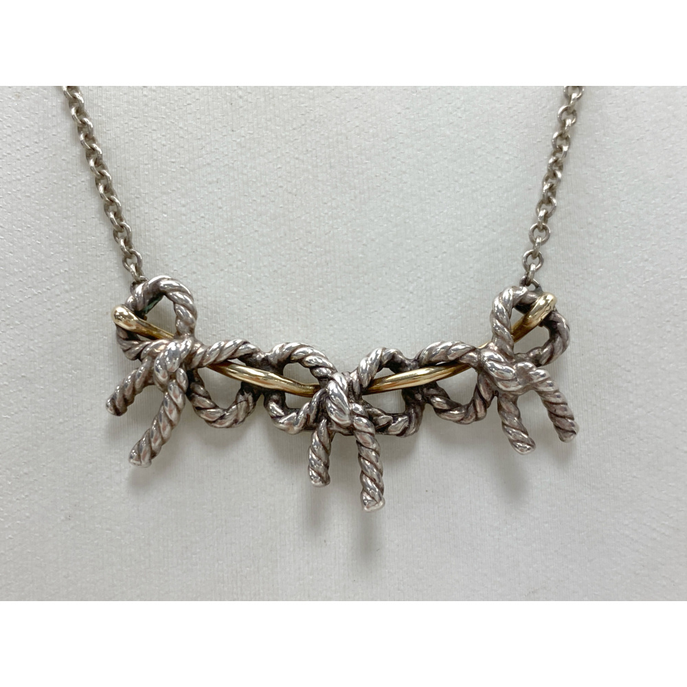 ティファニー シルバー925×750 3連 リボン ネックレス ティファニー Tiffany トリプルリボン ネックレス 925⁄750 K18