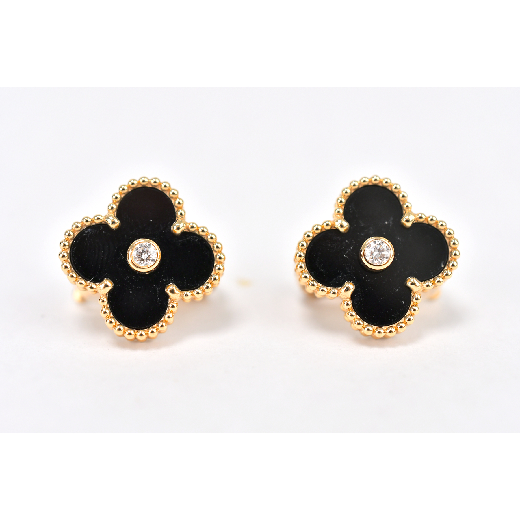 ヴァンクリーフ＆アーペル ヴィンテージアルハンブラ オニキス ダイヤイヤリング 750PG Aランク