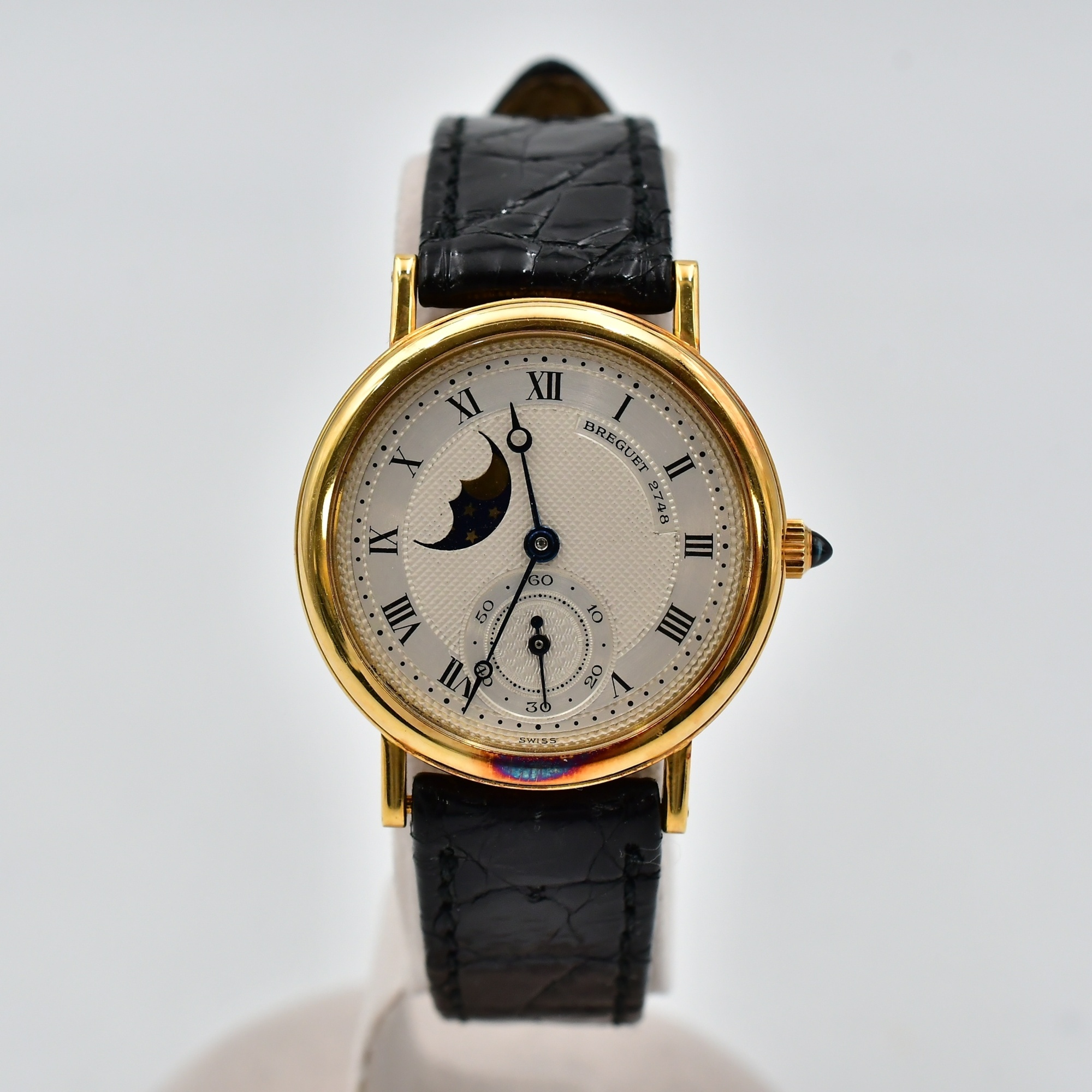 ブレゲ クラシック ムーンフェイズ シルバー文字盤 YG×社外レザー/手巻き BA3280 Bランク