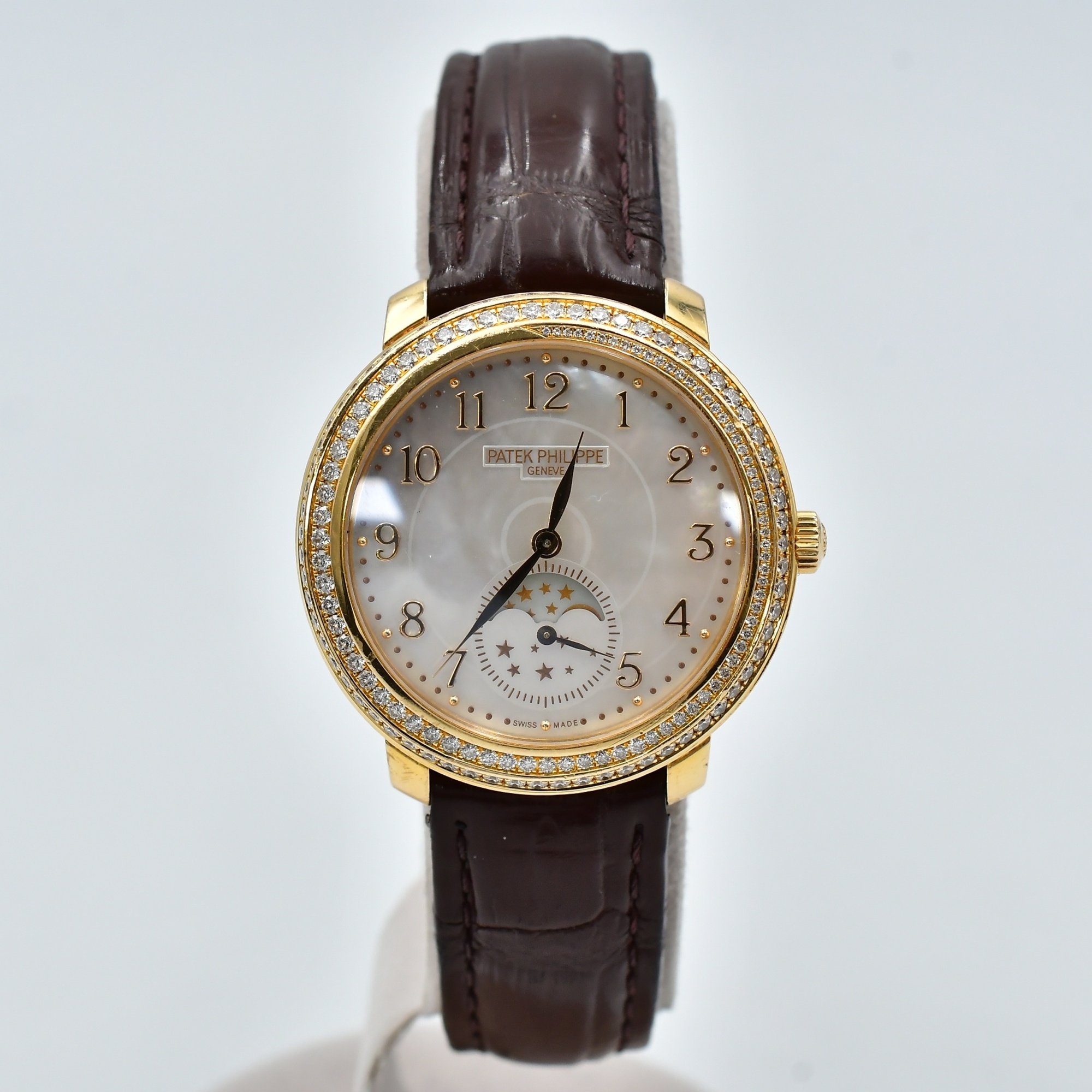 パテック フィリップ コンプリケーション ムーンフェイズ ホワイトシェル文字盤 K18×革/手巻き Bランク