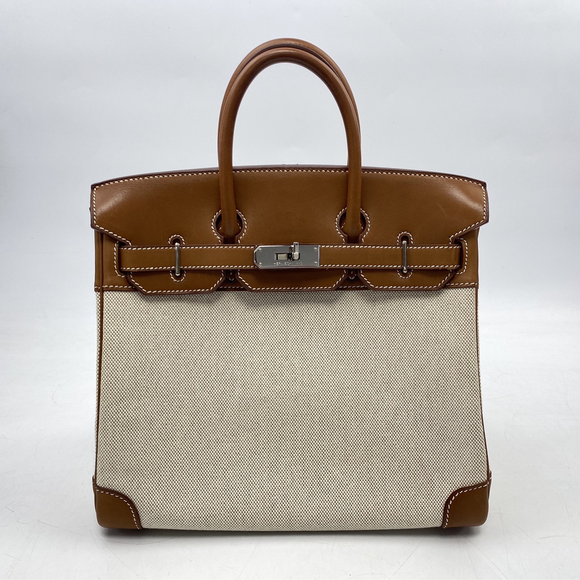 エルメス バーキン30 ゴールド×エクリュ トワルアッシュ×バレニア SV金具 □J刻印 Bランク