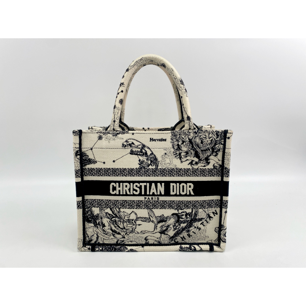 ディオール ブックトート スモール エンブロイダリー 白 キャンバス Bランク