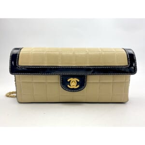 シャネル チョコバー チェーンショルダーバッグ 黒×ベージュ ラムスキン エナメル×レザー GD金具 買取実績【買取日：2025年9月26日】