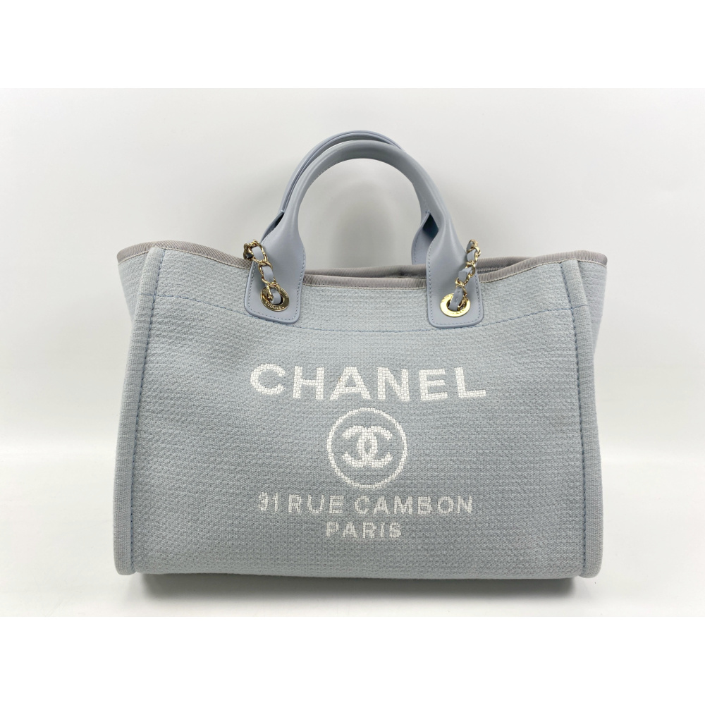 シャネル ドーヴィル 2way トート チェーン ショルダー バッグ ライトブルー キャンバス AS3257 ABランク