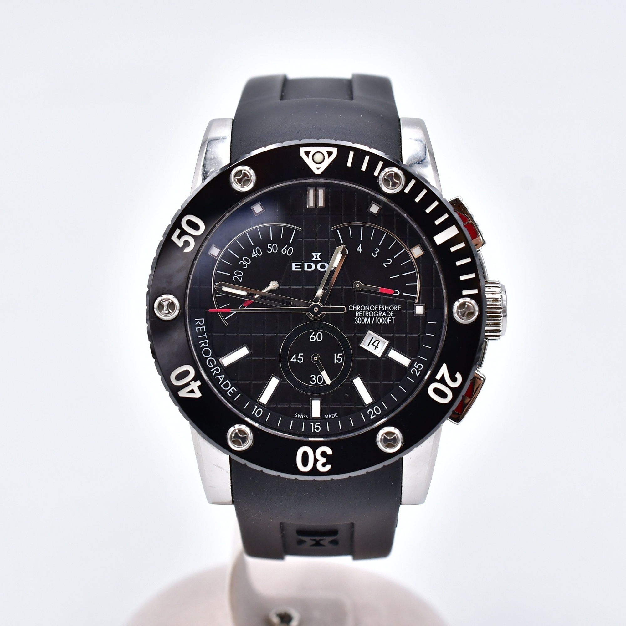 エドックス クラスワン クロノオフショア レトログラード 黒文字盤 SS×ベルト×QZ Bランク