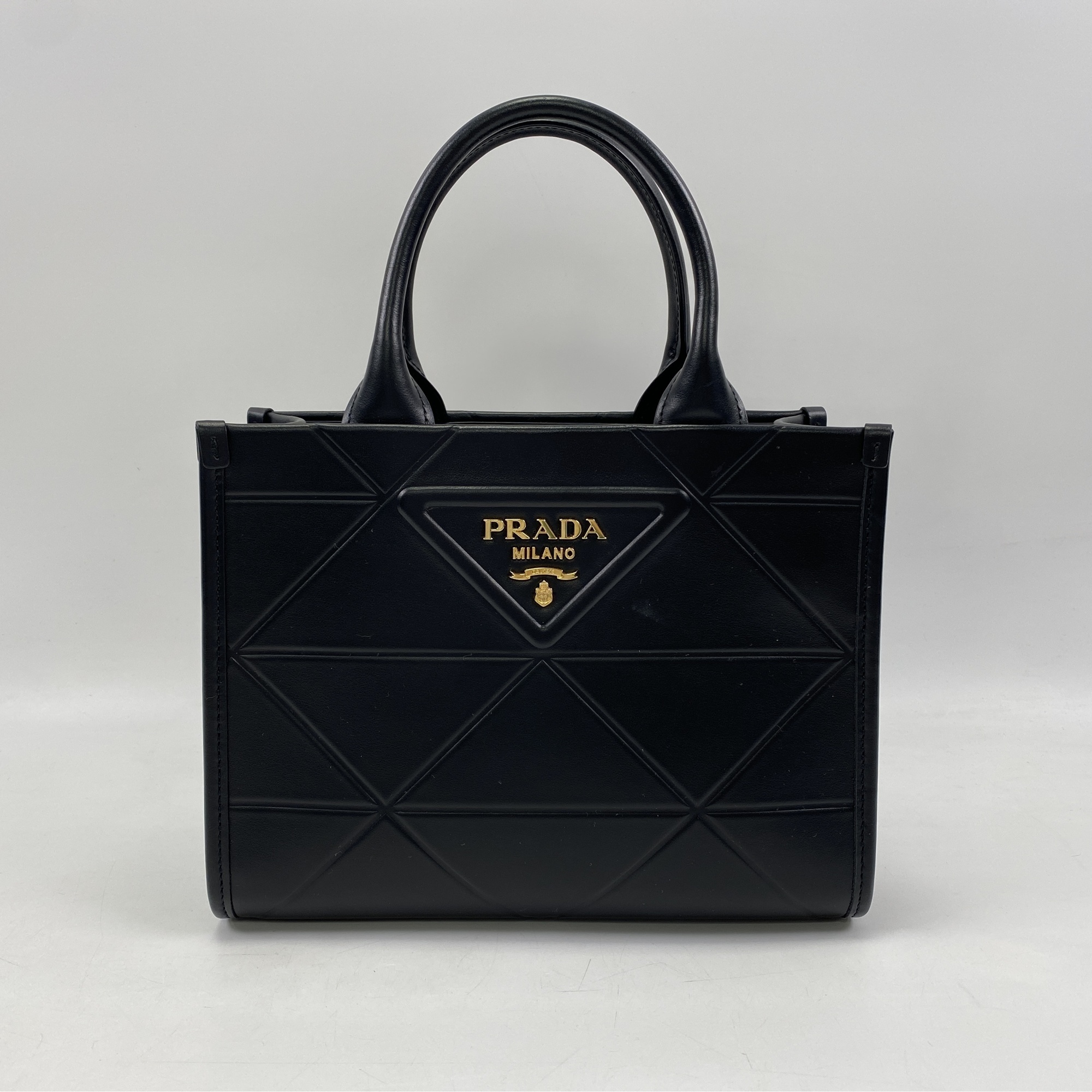 PRADA レザー ステッチ 2way バッグ グレー 三角ロゴ ギャランティ有