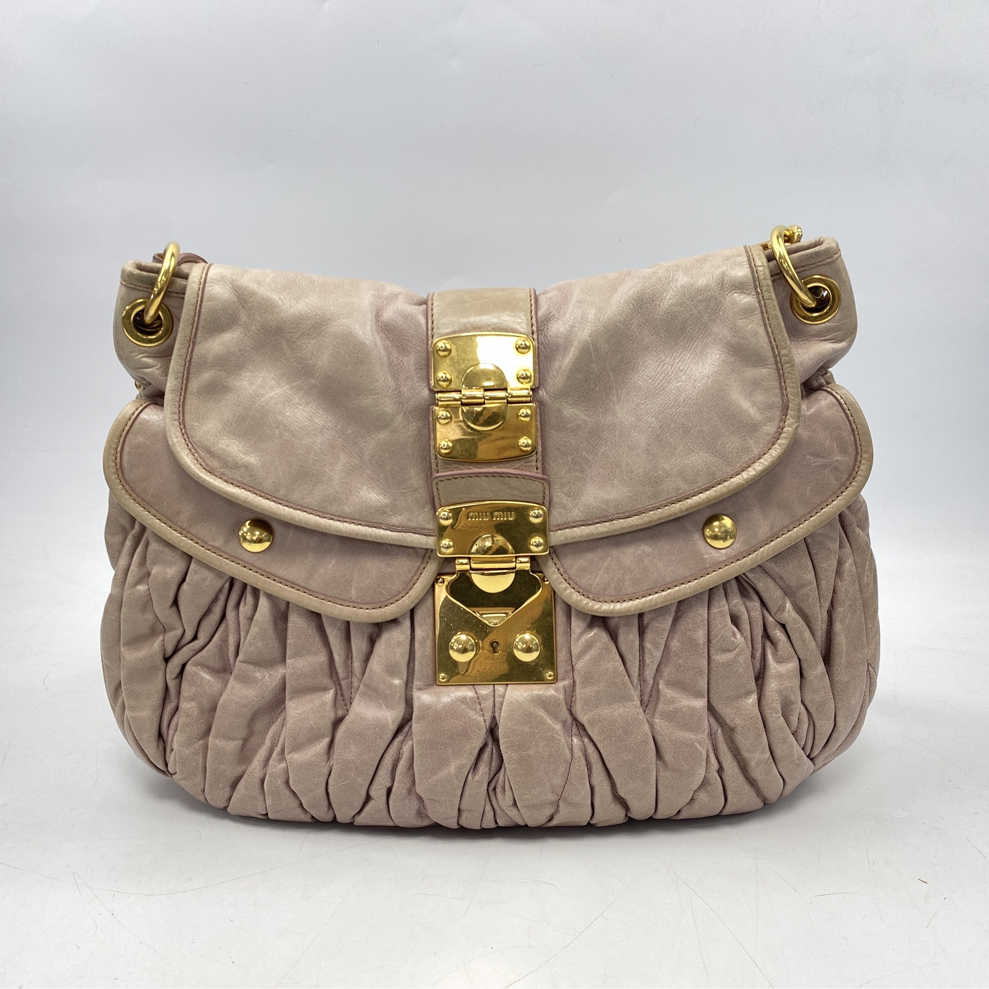 ミュウミュウ マテラッセ 2WAYバッグ ピンク レザー Bランク