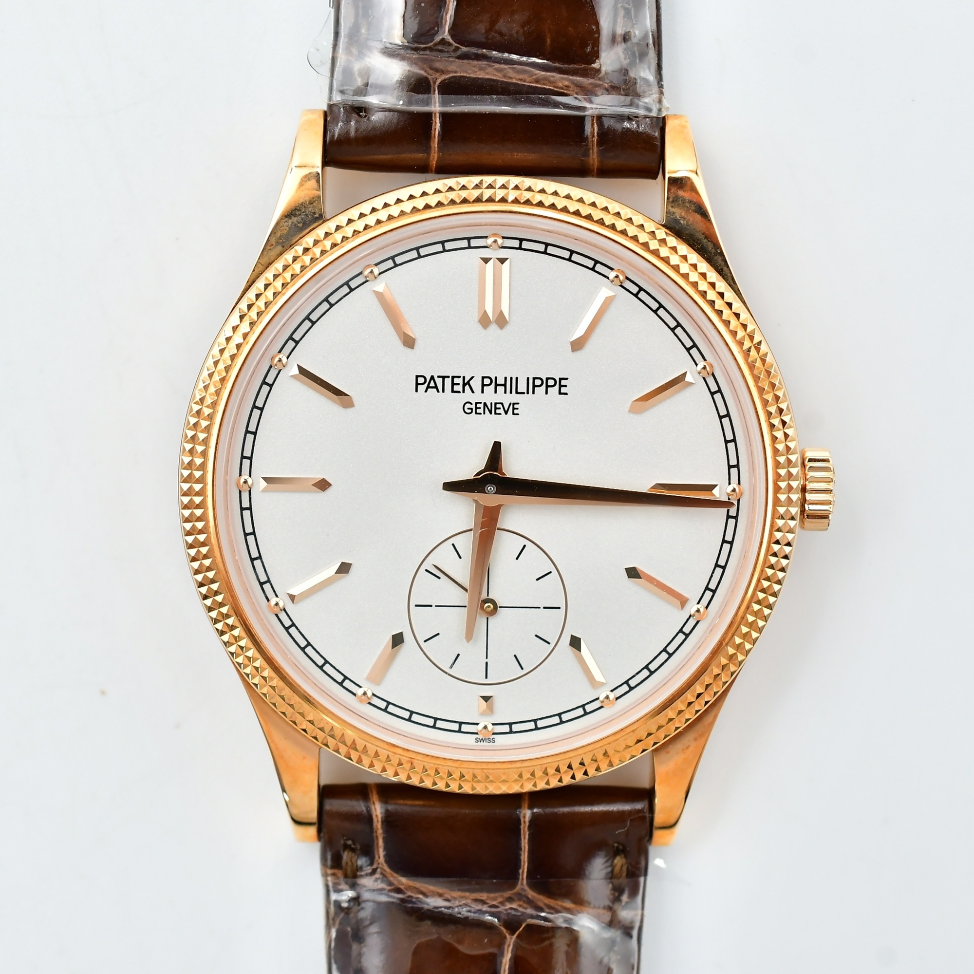 パテック フィリップ カラトラバ 白文字盤 PG×革/手巻き Aランク