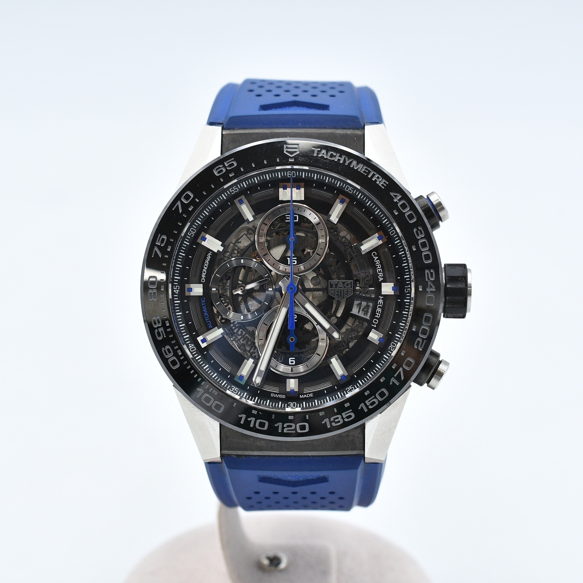 タグホイヤー カレラ キャリバー ホイヤー01 ブルータッチエディション スケルトン文字盤 SS×ラバー/AT CAR2A1T.FT6052 Bランク