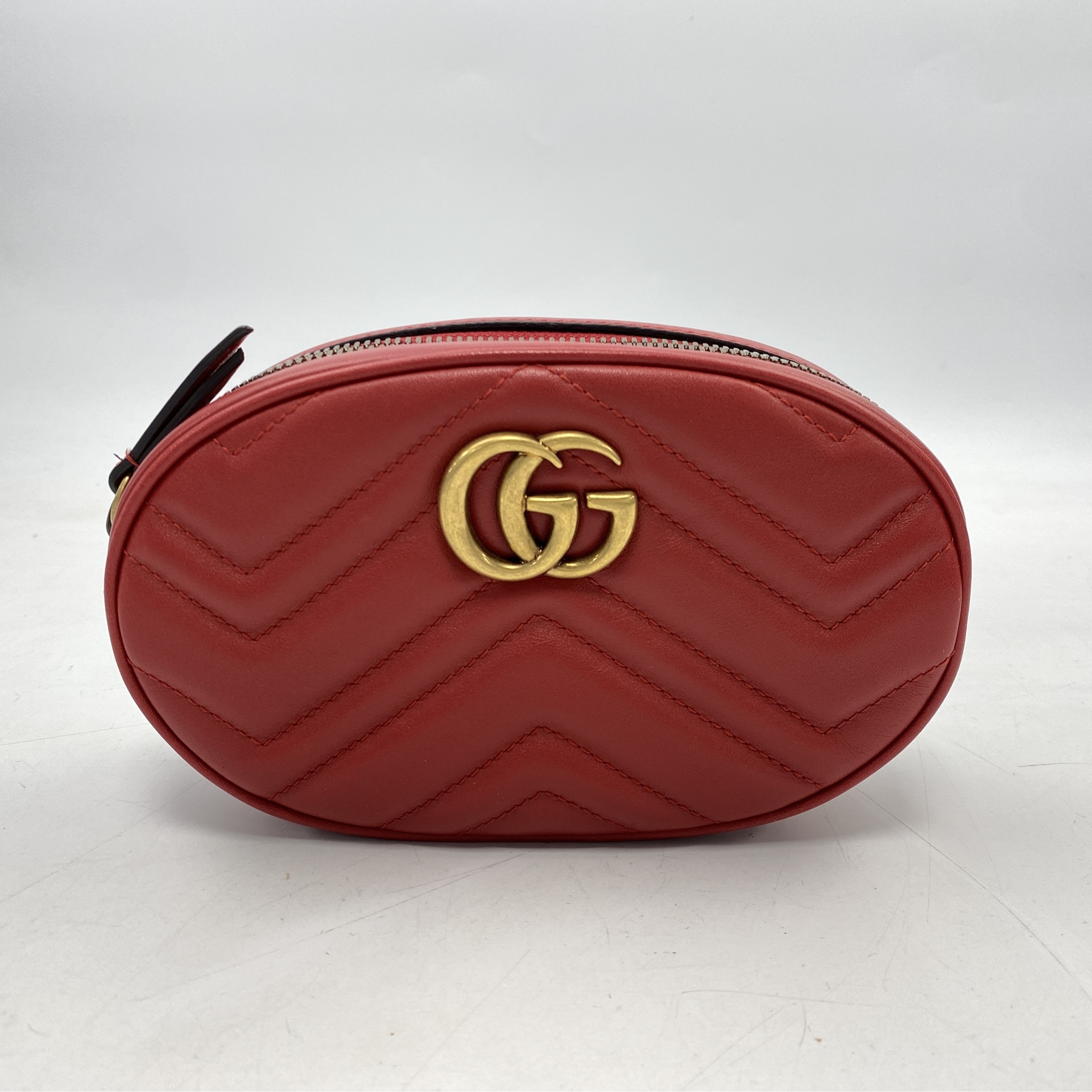 グッチ GGマーモント ウエストバッグ レッド レザー Bランク